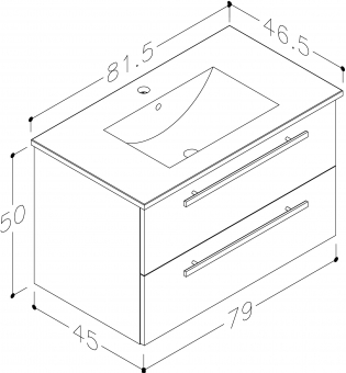Apatinė s pintelė apatinė su praustuvu Serena 81cm, rudas ąžuolas 